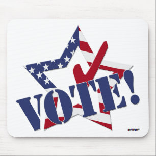 Red Check Blue VOTE with US Flag Star Mouse Mat