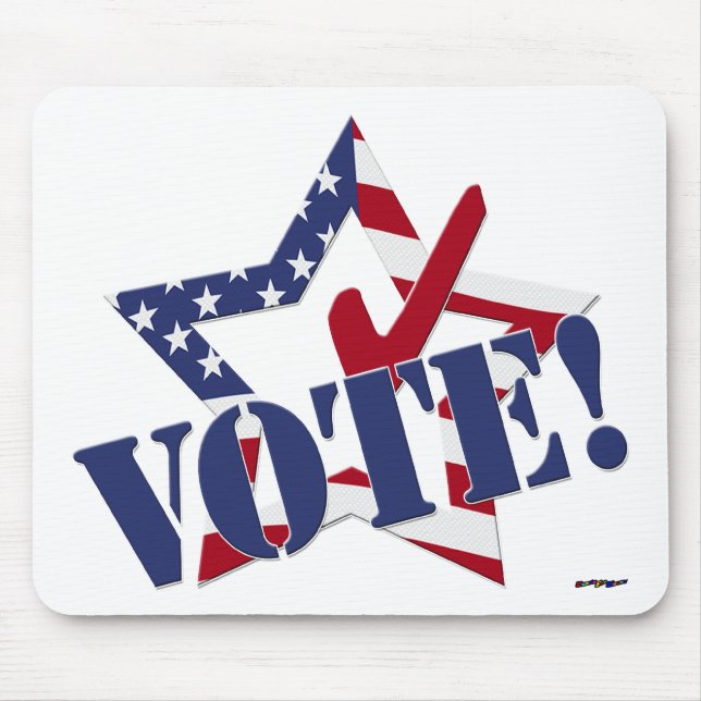 Red Check Blue VOTE with US Flag Star Mouse Mat (Front)