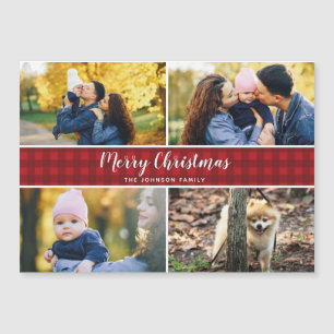 Red Check Christmas Magnetic Holiday Photo Card