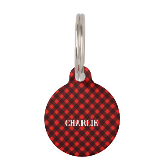 Red Check Dog Pet Tag