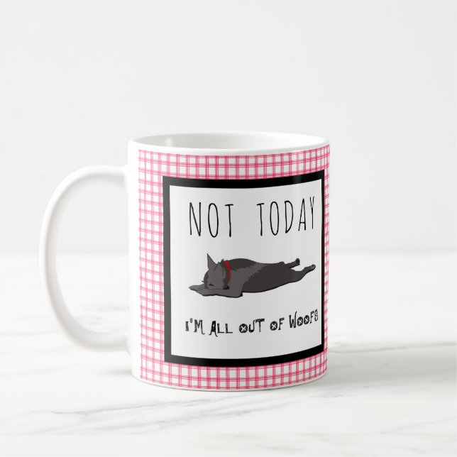 Red check lazy French bulldog fun Coffee Mug (Left)