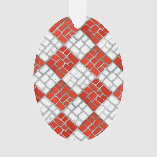RED CHECK MOSAIC Acrylic Oval Ornament (Front)