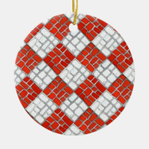 RED CHECK MOSAIC Ceramic Circle Ornament
