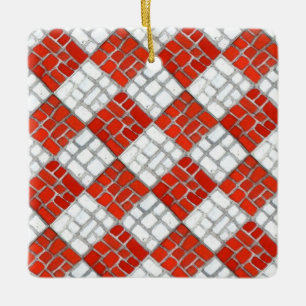 RED CHECK MOSAIC Ceramic Square Ornament