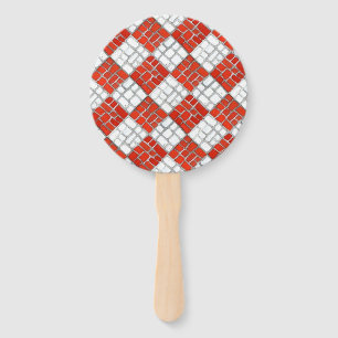 RED CHECK MOSAIC  HAND FAN