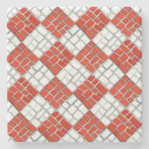 RED CHECK MOSAIC Marble Stone Coaster