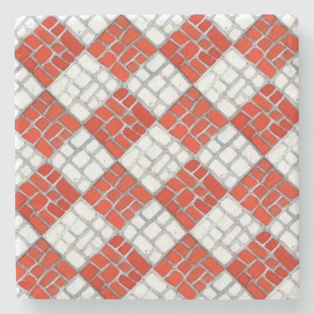 RED CHECK MOSAIC Marble Stone Coaster (Front)