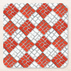 RED CHECK MOSAIC Square Paper Coasters