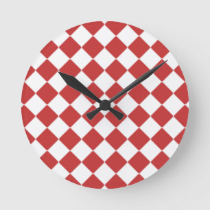 Red check mosaic tiles square pattern round clock