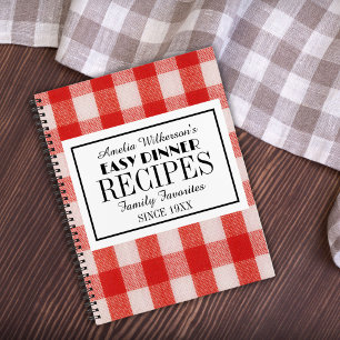 Red check name easy dinner recipes notebook