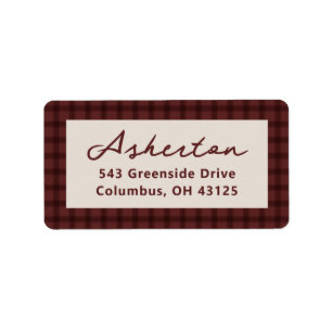 Red check plaid frame holiday return address label