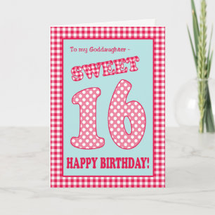 Red Check Polkas Sweet 16th Birthday Goddaughter Invitation