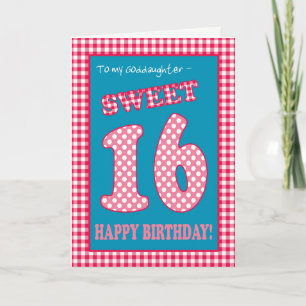 Red Check Polkas Sweet 16th Birthday, Goddaughter Invitation