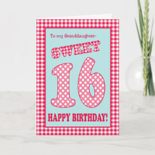Red Check Polkas Sweet 16th Birthday Granddaughter Invitation