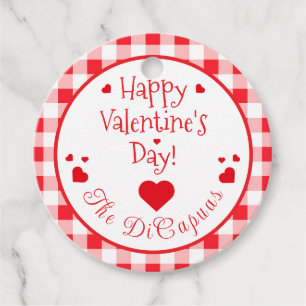 Red Check Red Hearts Valentine's Day Paper Napkin Favour Tags