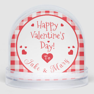 Red Check Red Hearts Valentine's Day PHOTO Snowglobe