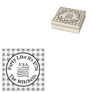 Red Check USA Flag Party Like It's 1776 July 4th Rubber Stamp