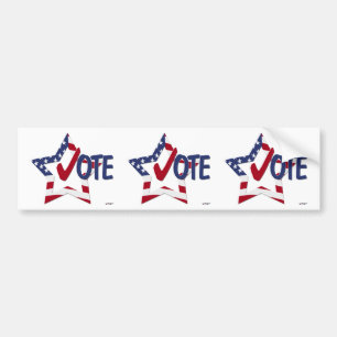 Red Check VOTE with US Flag Star Bumper Sticker