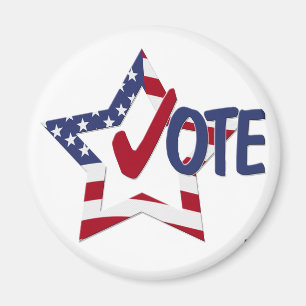 Red Check VOTE with US Flag Star Magnet