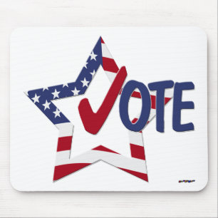 Red Check VOTE with US Flag Star Mouse Mat