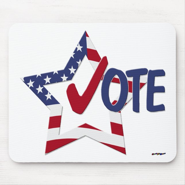 Red Check VOTE with US Flag Star Mouse Mat (Front)