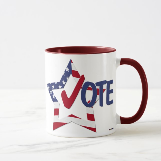 Red Check VOTE with US Flag Star Mug (Right)
