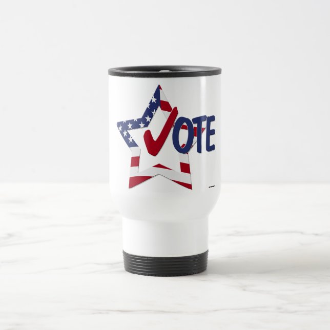 Red Check VOTE with US Flag Star Travel Mug (Center)