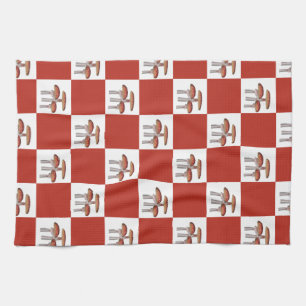 Red check with mushroom tea towel