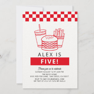 Red Checker Hamburger Boy Birthday Invitation