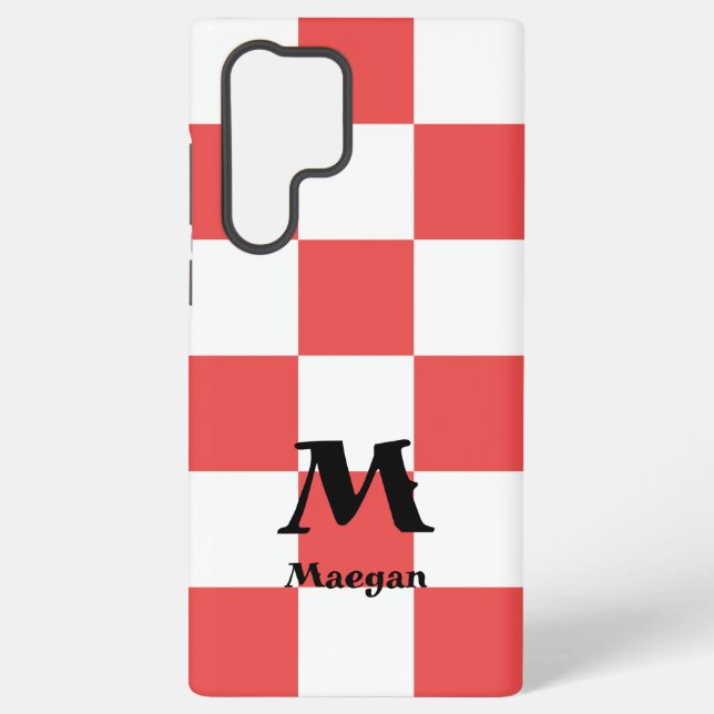 Red Checkered Pattern Background Samsung Galaxy S22 Ultra Case (Back)