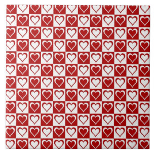 Red Checkered pattern with Hearts Tile