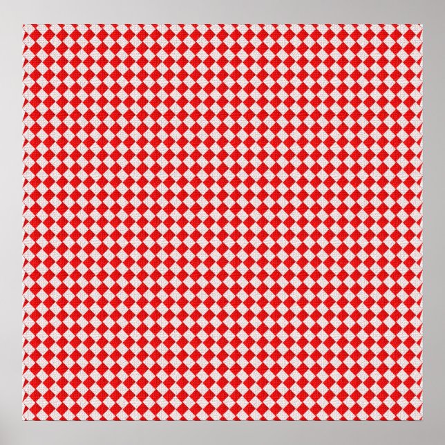 Red Checkered Picnic Tablecloth Background Poster (Front)