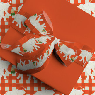 Red Checkered White Elephant Christmas Party Grosgrain Ribbon