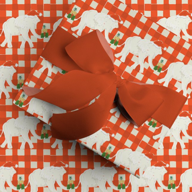 Red Checkered White Elephant Christmas Party Wrapping Paper (Red Checkered White Elephant Christmas Party Wrapping Paper)
