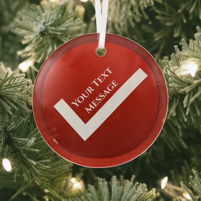 Red Checkmark Symbol Christmas Glass Tree Decoration (Insitu)