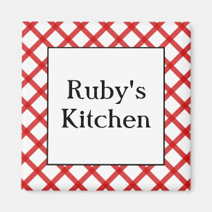 Red Checks Custom Kitchen Saying Magnet