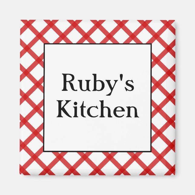 Red Checks Custom Kitchen Saying Magnet (Front)