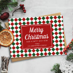 Red Checks Pattern Christmas Script Photo  Holiday Card<br><div class="desc">Personalised Red Checks Pattern Christmas Script Photo Holiday Card.</div>