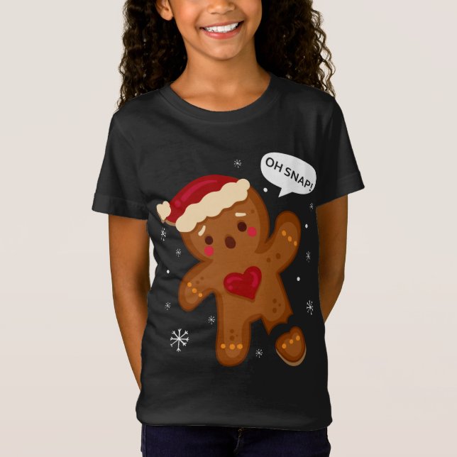 Red Cheeks Oh Snap Broken Gingerbread Santa T-Shirt (Front)