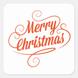 Red Cheerful Merry Christmas Typography Square Sticker