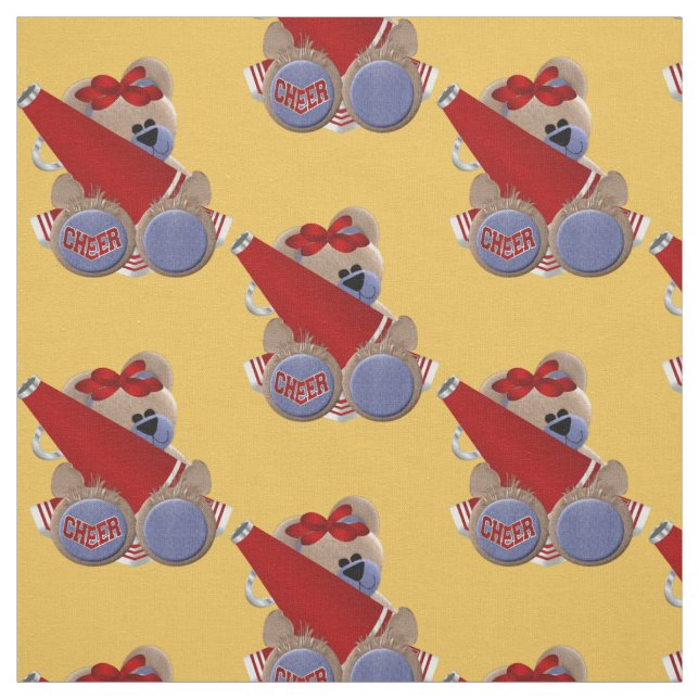Red Cheerleader Bear Fabric (Swatch)