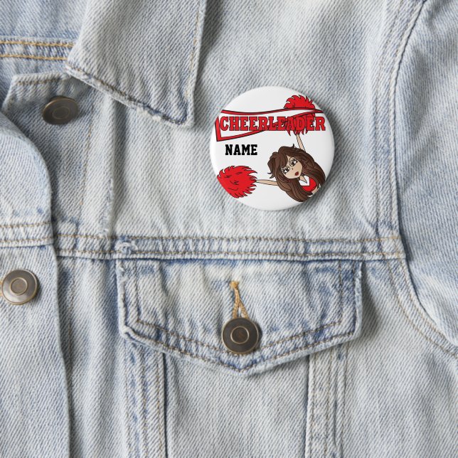 Red Cheerleader Girl | Personalize 6 Cm Round Badge (In Situ)