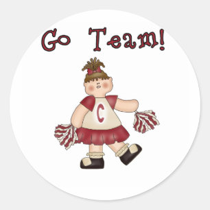 Red Cheerleader Go Team Classic Round Sticker