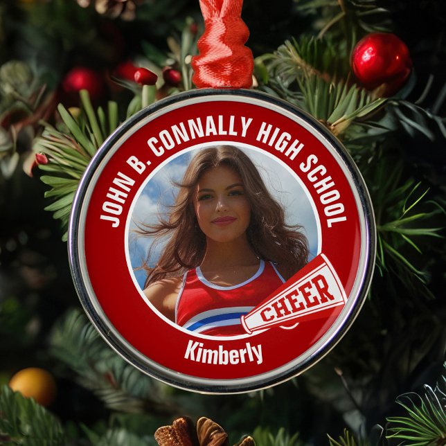 Red Cheerleader Photo High School Christmas Metal Tree Decoration (Creator Uploaded)