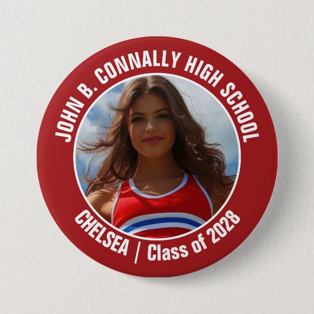 Red Cheerleader Photo High School Spirit 7.5 Cm Round Badge (Front)