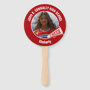 Red Cheerleader Photo High School Spirit Hand Fan