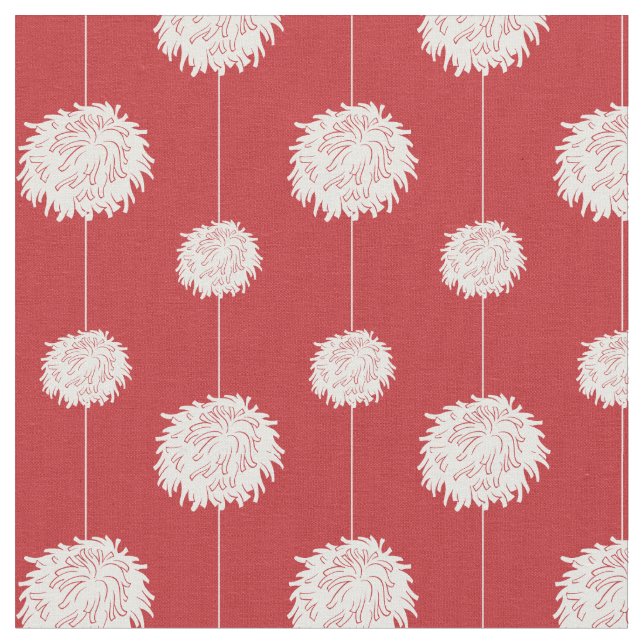 Red Cheerleader Pom Pom Pattern Fabric (Close Up)