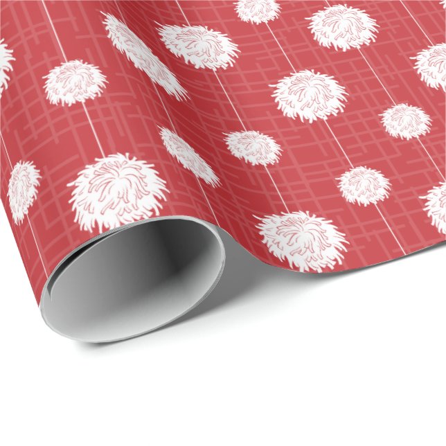 Red Cheerleader Pom Pom Pattern Wrapping Paper (Roll Corner)