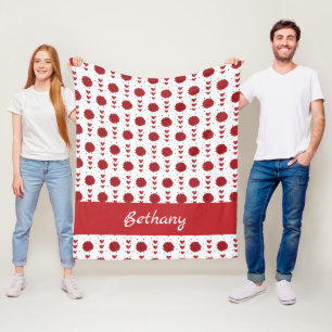 Red Cheerleader Pom Poms & Hearts Pattern Fleece Blanket