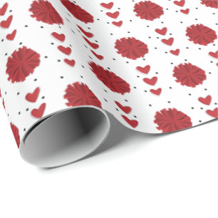 Red Cheerleader Pom Poms & Hearts Pattern Wrapping Paper